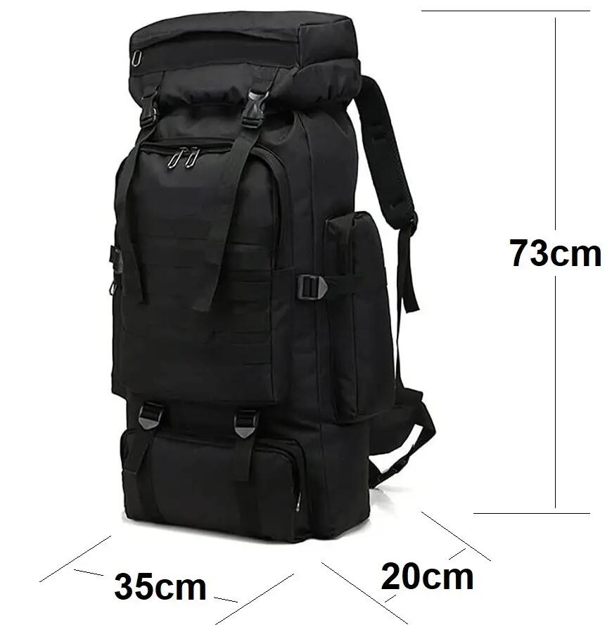 Mochila preta impermeável de 80 litros para caminhadas, escalada e campismo. 3/7