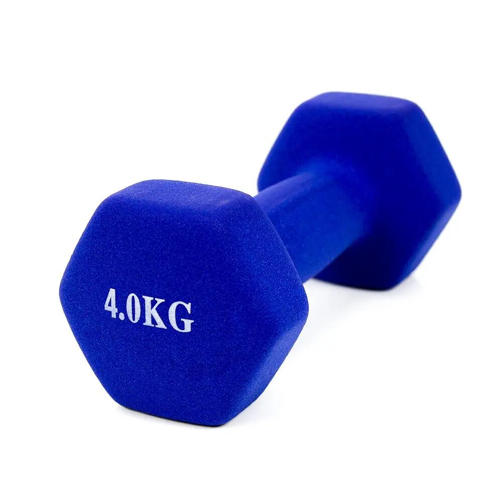 Halteres azuis antiderrapantes de 4 kg para exercício físico. 3/4