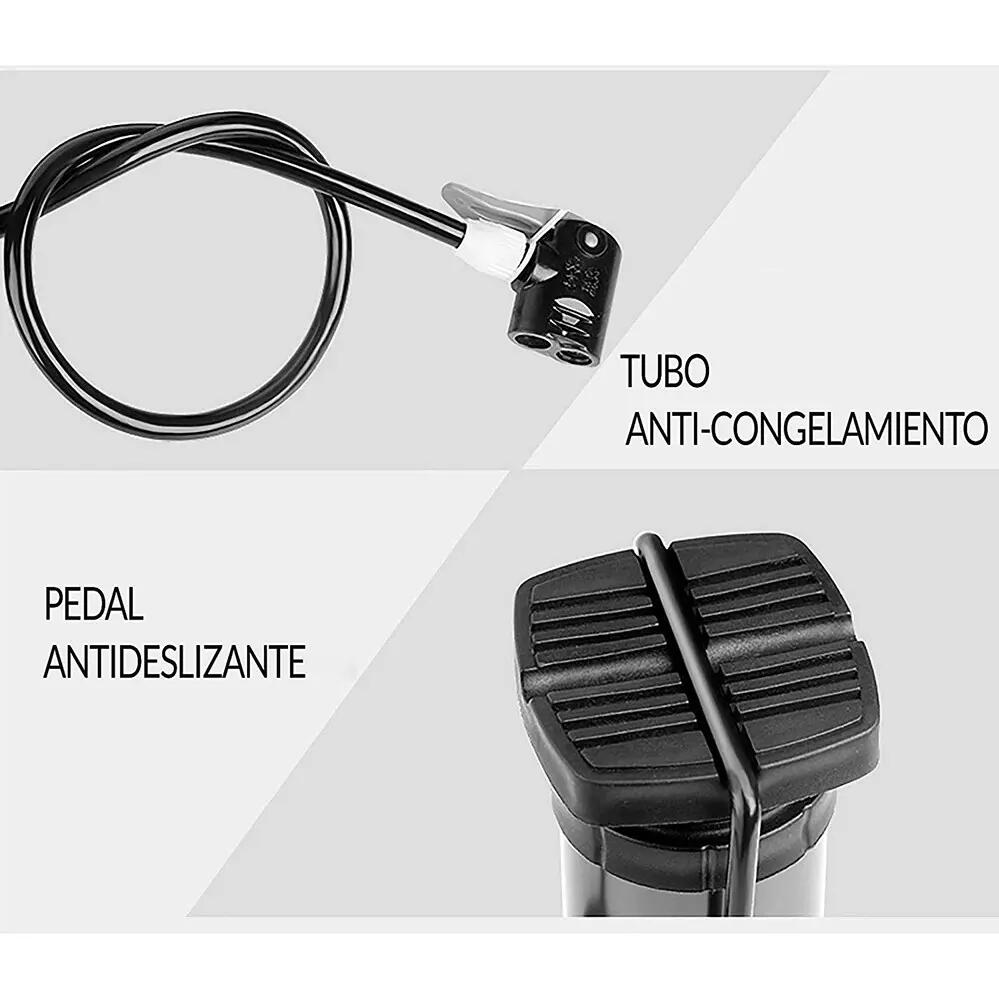 Bomba hinchador inflador de pie multiuso bombin Manguera Flexible 5/7