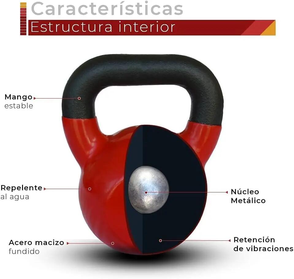 Pesa Rusa Kettlebell, revestimiento de vinilo, Antideslizante, rojo 10KG 4/6