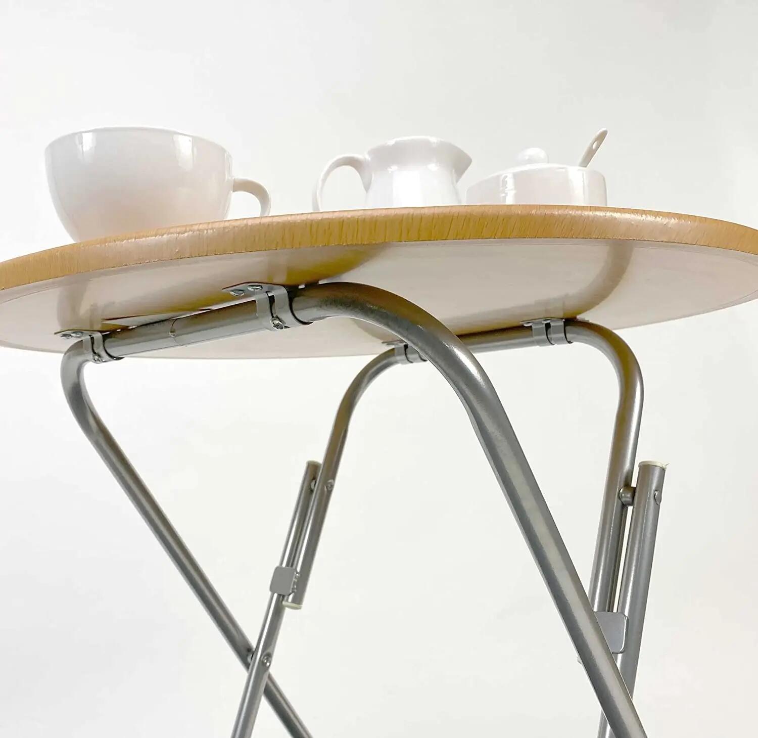 Mesa dobrável redonda ideal, fabricada em madeira e metal, 70x70cm 6/7
