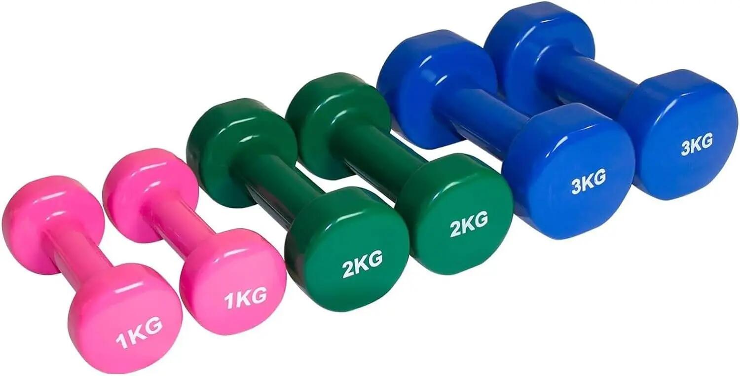 Set de 6 mancuernas 2x 1kg, 2x 2kg, 2x 3kg pesas con soporte 4/6