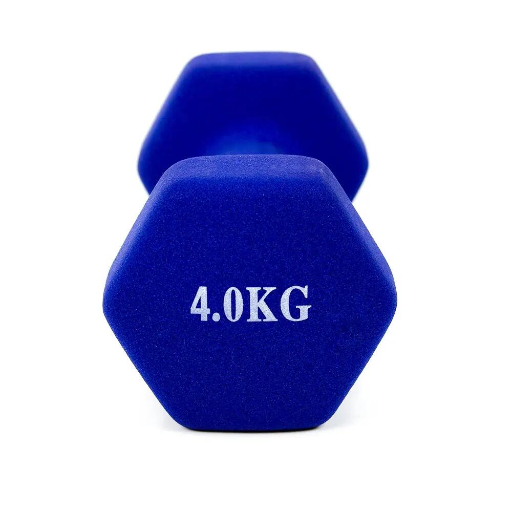Halteres azuis antiderrapantes de 4 kg para exercício físico. 2/4