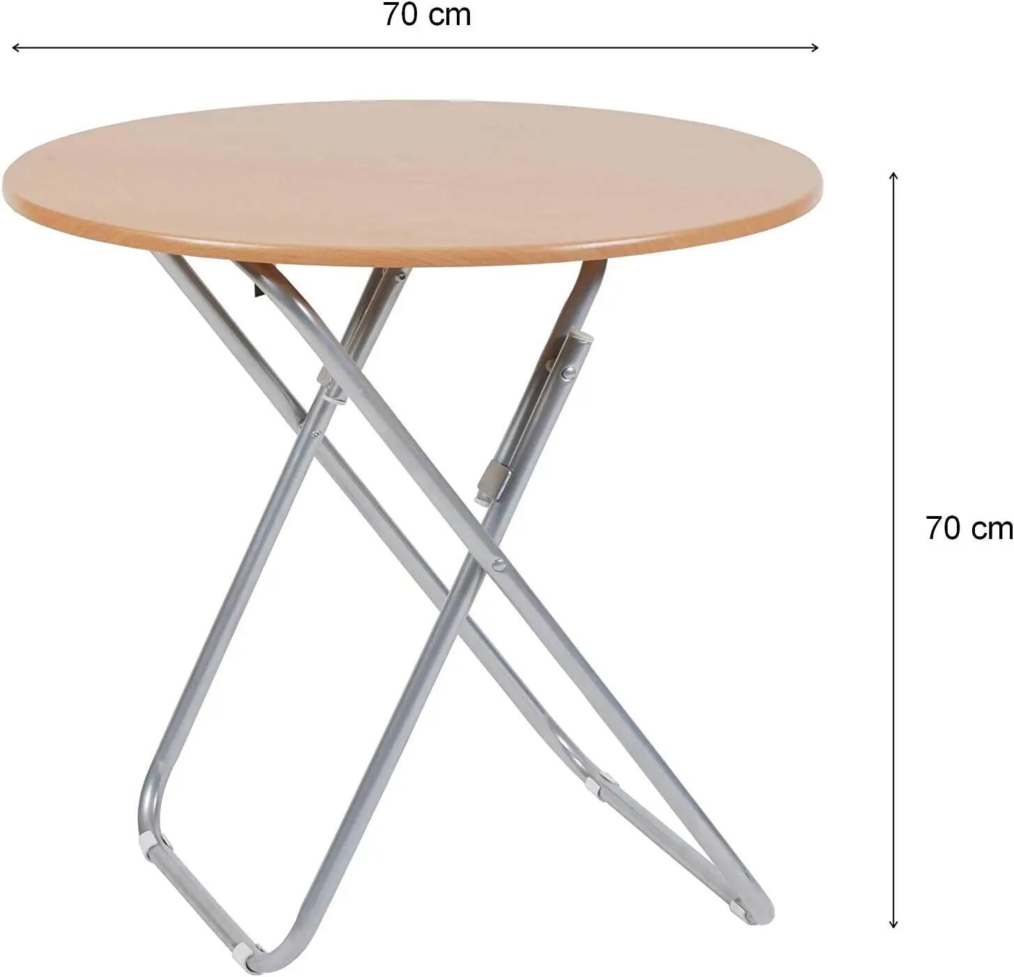 Mesa dobrável redonda ideal, fabricada em madeira e metal, 70x70cm 5/7