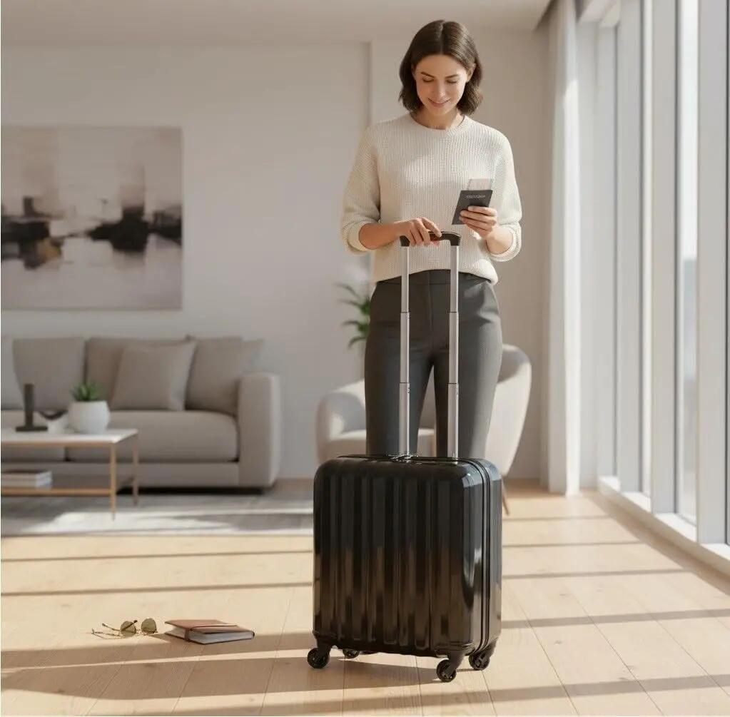 Maleta Trolley Maletin con 4 Ruedas 360 y con 3 Compartimientos (Negro) 3/7