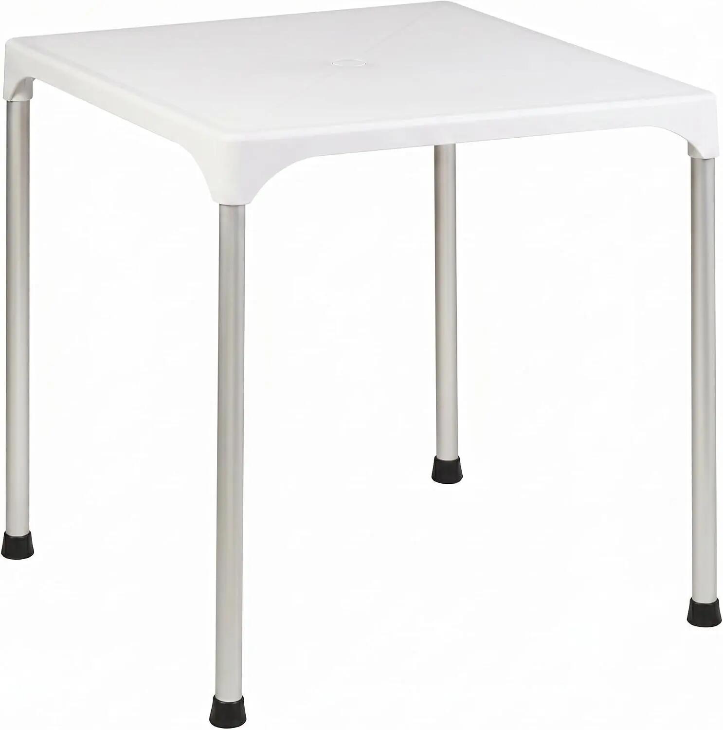 Mesa de Jardín Resina y Aluminio 70x70x72cm Exterior Desmotable (Blanco) 5/7