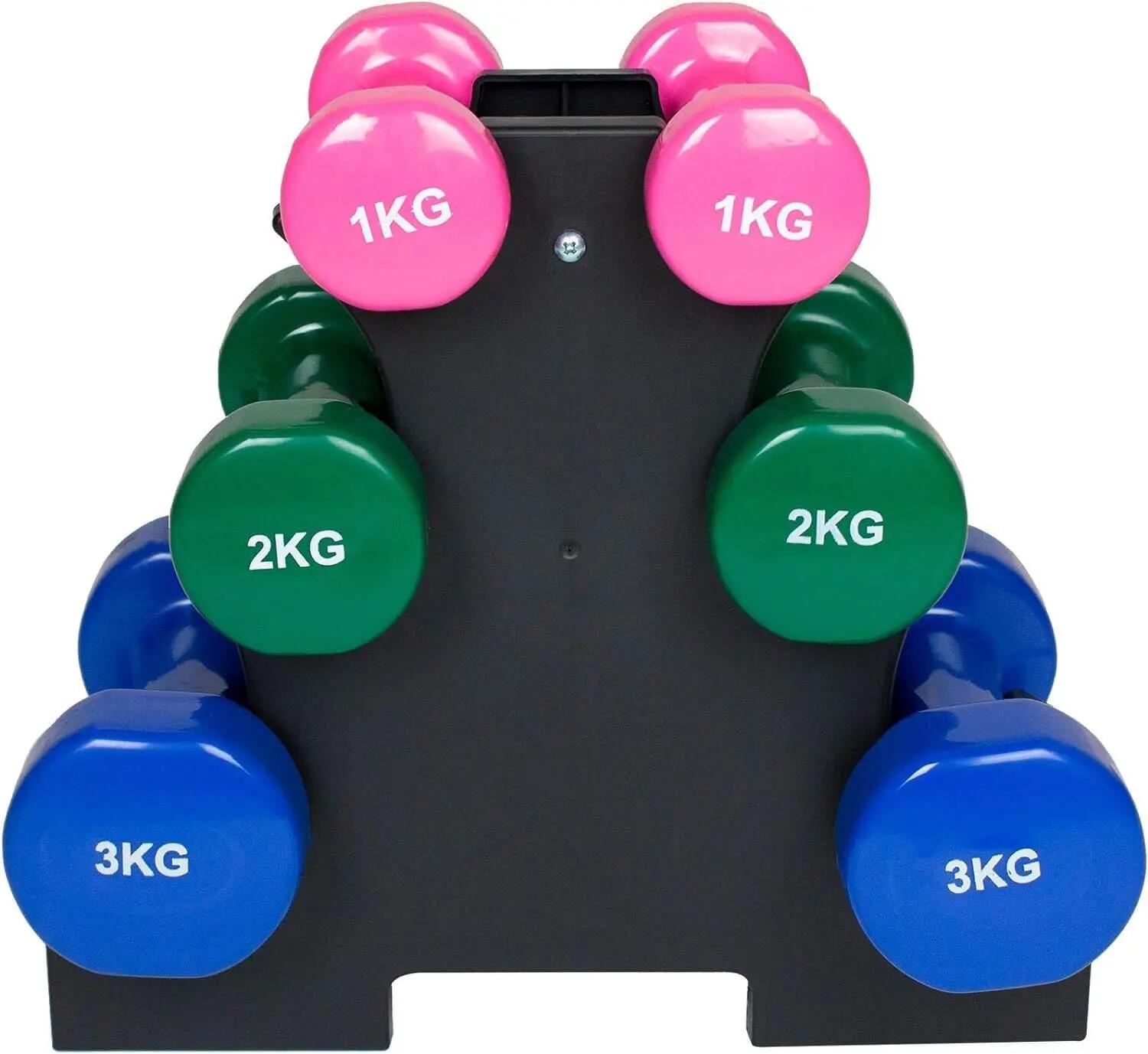 Set de 6 mancuernas 2x 1kg, 2x 2kg, 2x 3kg pesas con soporte 2/6