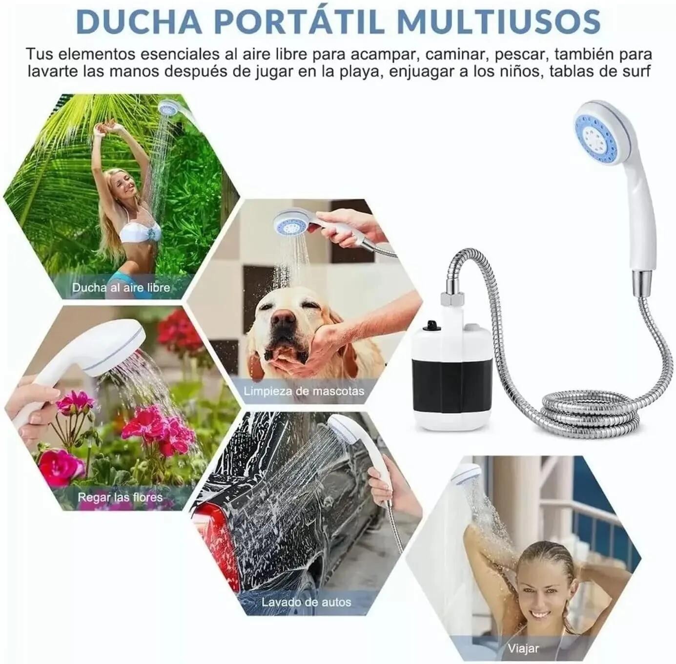 Chuveiro portátil com bomba elétrica. Com bateria interna recarregável via USB. 3/6