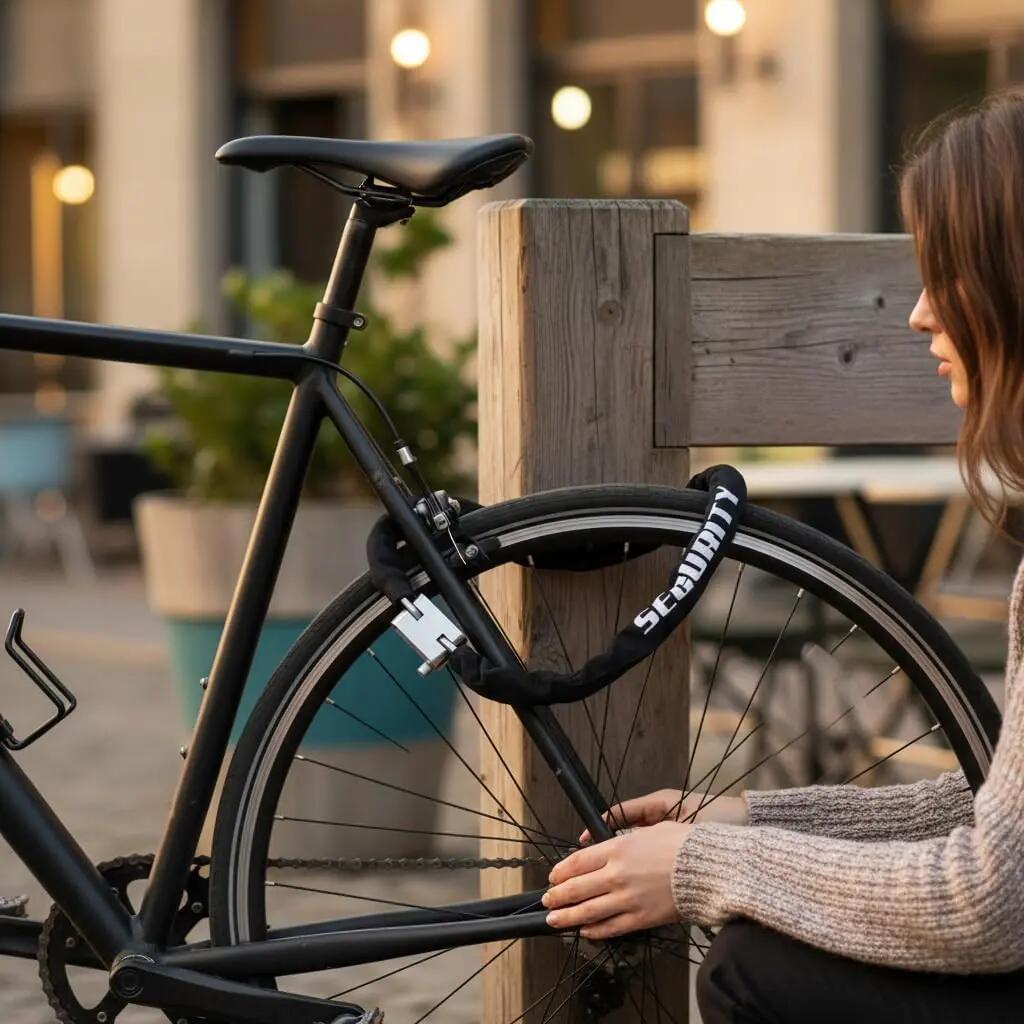 Cadeado de corrente com cabo, bicicletas e scooters, 1 metro, revestido a tecido 4/7