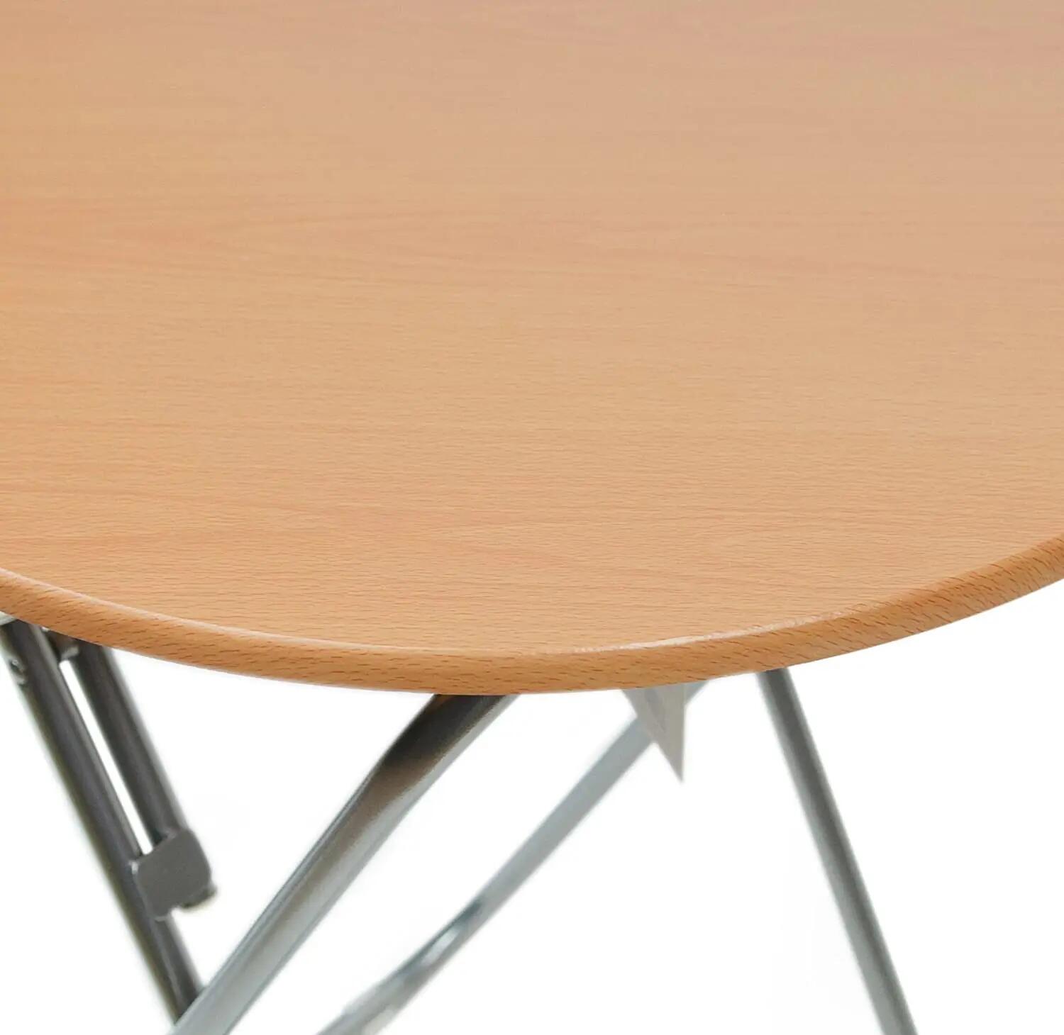Mesa dobrável redonda ideal, fabricada em madeira e metal, 70x70cm 3/7