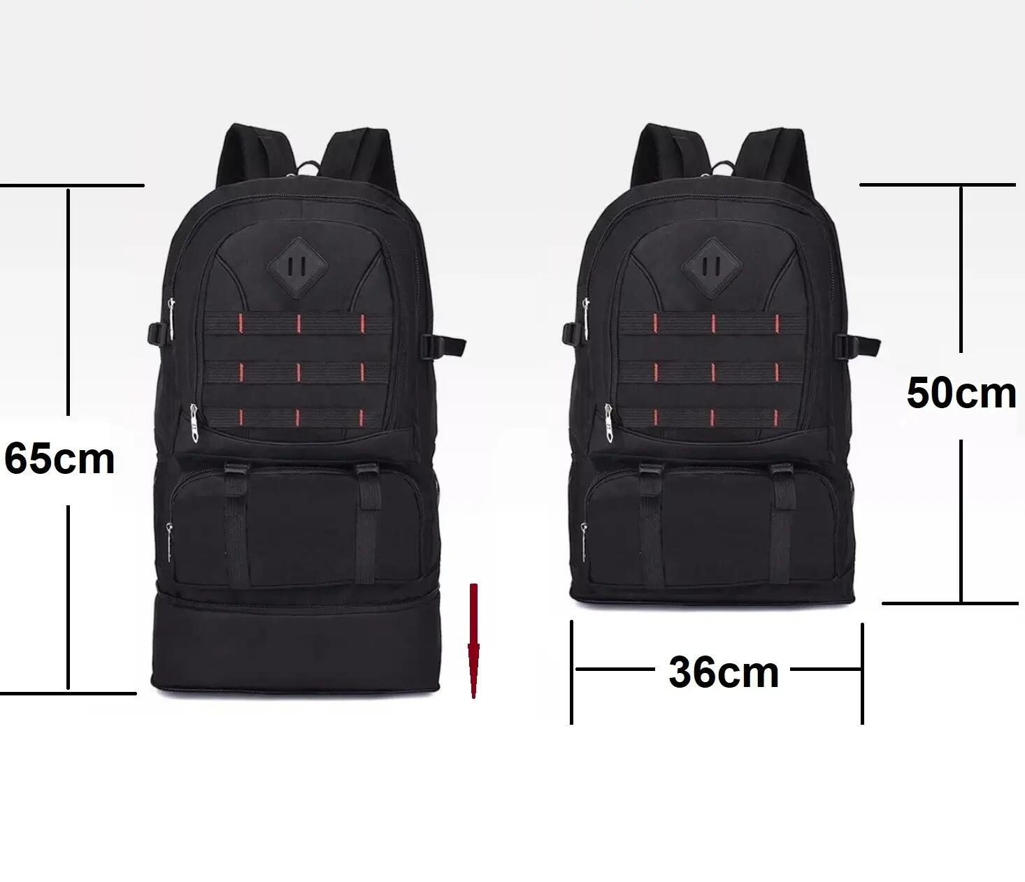 Mochila de senderismo macuto camping, impermeable 55+10 Litros negro. 6/6