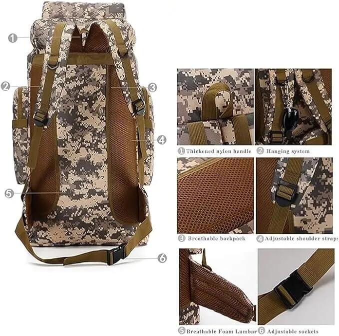 Mochila militar macuto Impermeable Camuflaje pixelado 80L 6/6