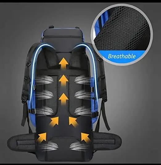 Mochila de Senderismo Camping Trekking 76L Impermeable Negro con Azul 7/7