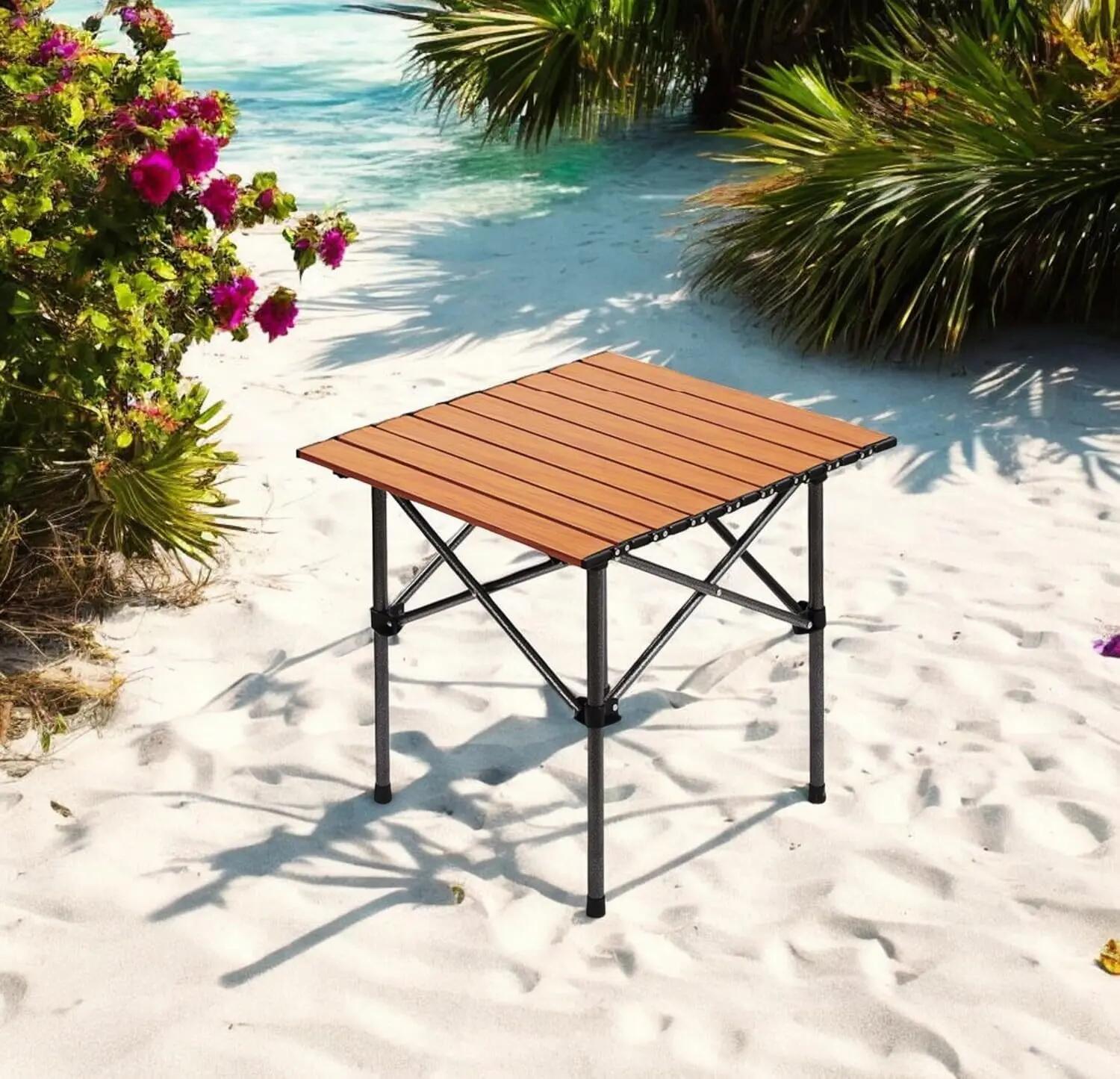Mesa dobrável portátil, em metal esmaltado espesso efeito madeira, 52x50x50cm 5/5