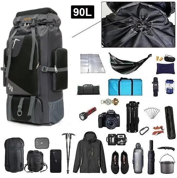 Mochila de Senderismo Camping Trekking 90L macuto Impermeable Negro/Gris 2/5
