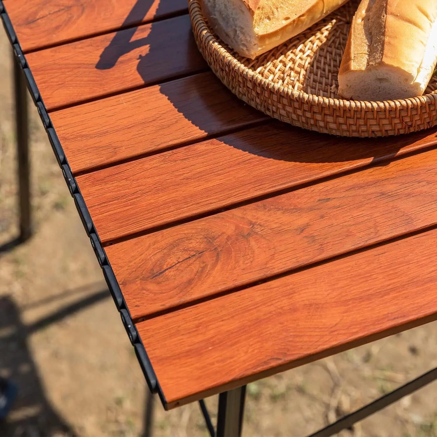 Mesa dobrável portátil, em metal esmaltado espesso efeito madeira, 52x50x50cm 4/5