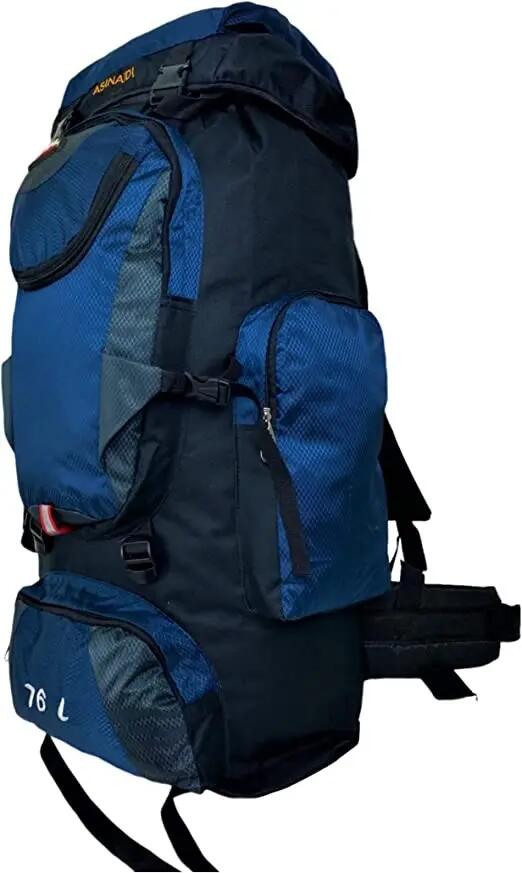 Mochila de Senderismo Camping Trekking 76L Impermeable Negro con Azul 4/7