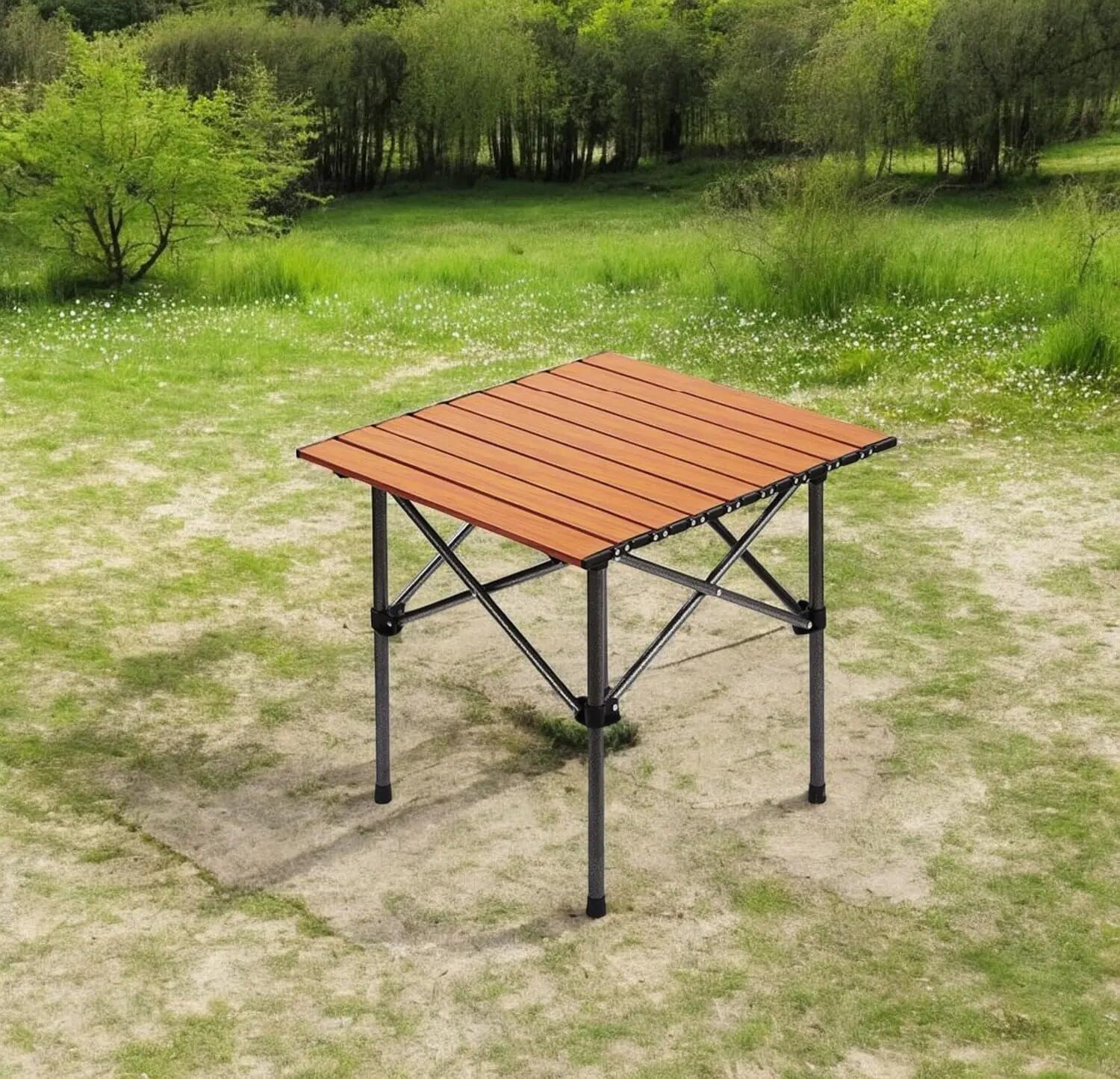 Mesa dobrável portátil, em metal esmaltado espesso efeito madeira, 52x50x50cm 3/5