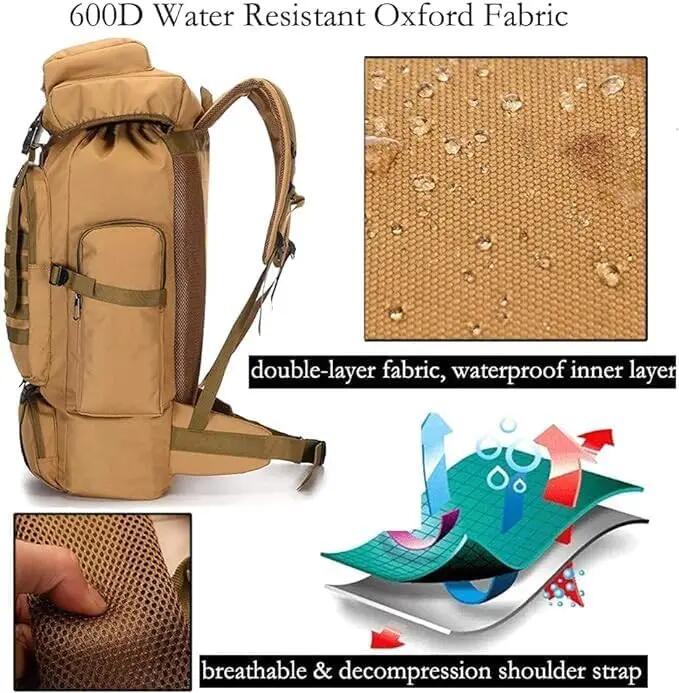 Mochila de caminhada para campismo, capacidade de 80 litros, bolsa impermeável. 4/7
