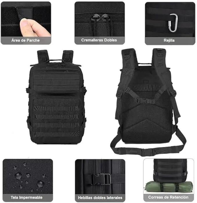 Mochila, 45L Bolsa, Plegable Impermeable, Senderismo (Negro) 6/6