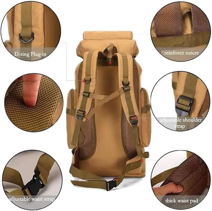 Mochila de caminhada para campismo, capacidade de 80 litros, bolsa impermeável. 3/7