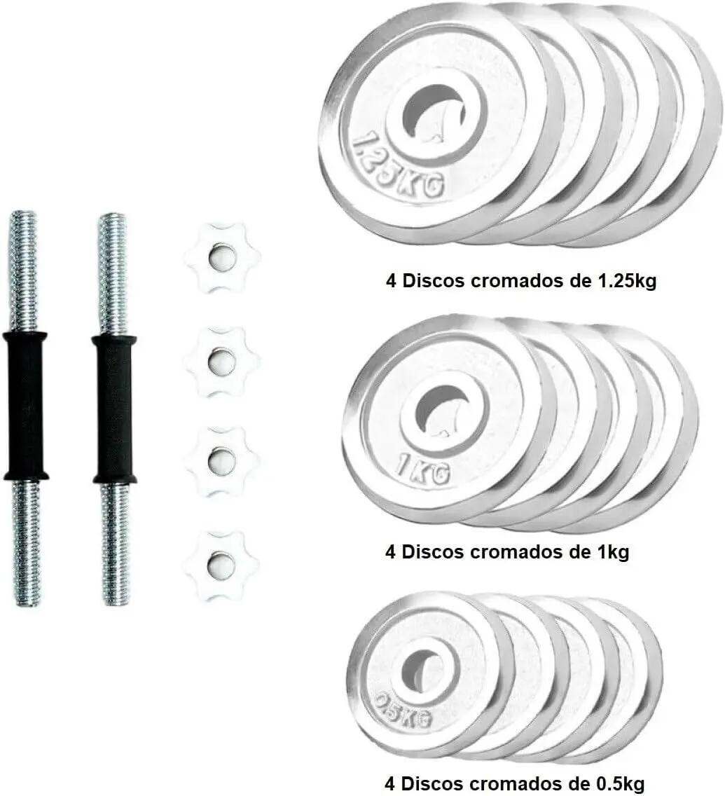 Juego de Mancuernas de Acero Cromado con Cierre de Estrella, 7.5kg cada pesa 4/5