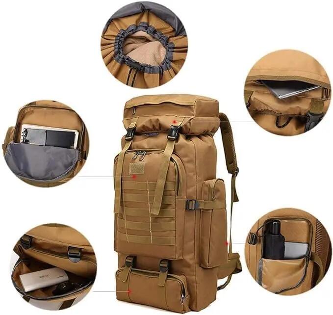 Mochila de caminhada para campismo, capacidade de 80 litros, bolsa impermeável. 2/7