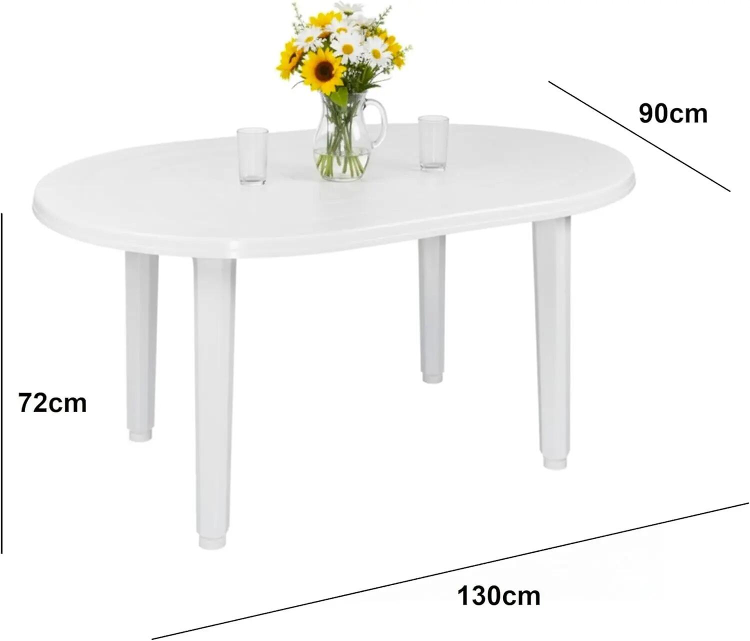 Mesa de Jardin Oval 130x90cm de resina Exterior desmotable portatil (Blanco) 3/6