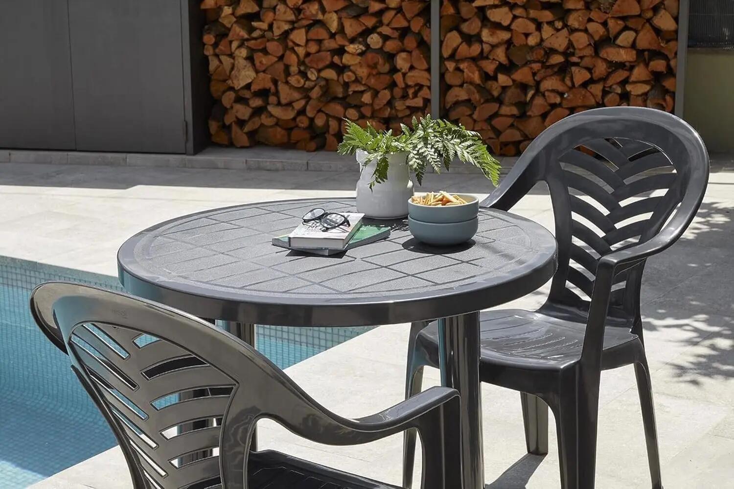 Mesa de jardim redonda de 90x72cm fabricada resina cinza antracite, desmontável 5/5