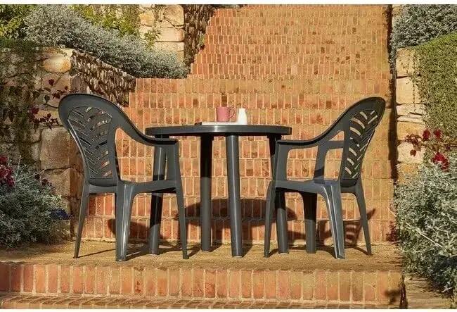Mesa de jardim redonda de 90x72cm fabricada resina cinza antracite, desmontável 4/5