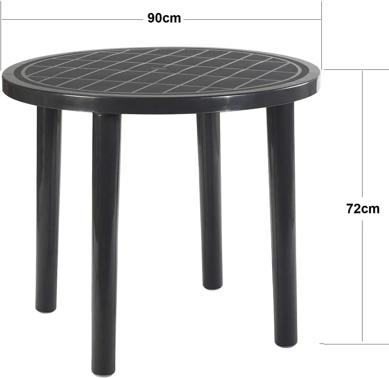 Mesa de jardim redonda de 90x72cm fabricada resina cinza antracite, desmontável 3/5