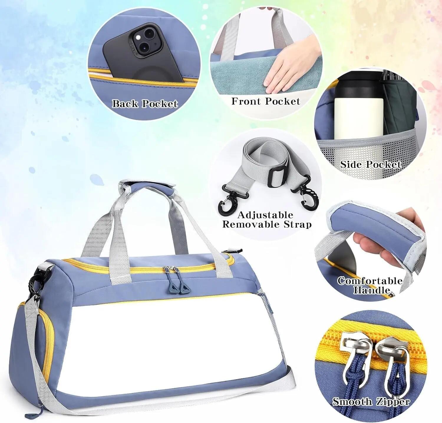 Mala com compartimento para calçado, 35L, leve e impermeável (azul) 5/6