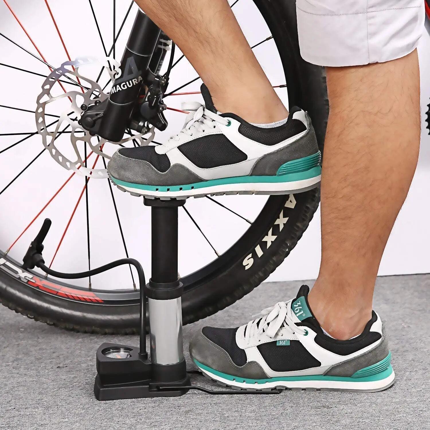 Bomba de bicicleta, bomba de pé portátil com manómetro para válvulas AV/DV/SV 6/7