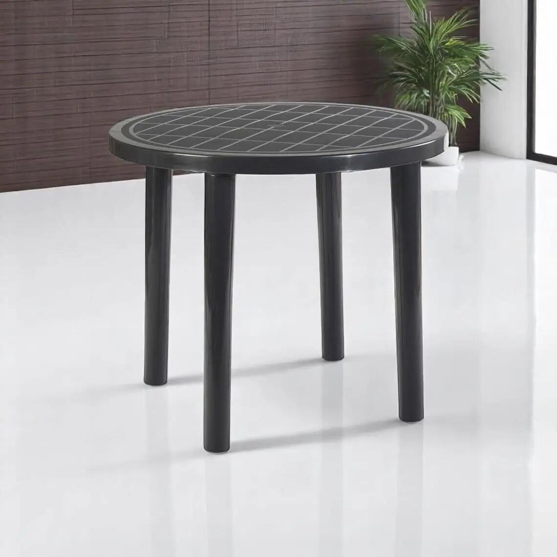 Mesa de jardim redonda de 90x72cm fabricada resina cinza antracite, desmontável 2/5