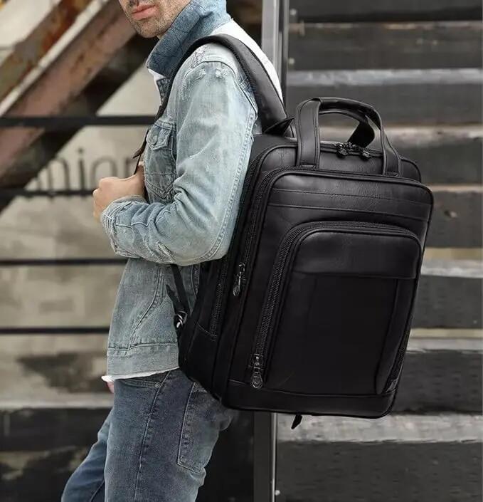Mochila para portátil, ideal para trabalho ou viagens, pele sintética. 7/7