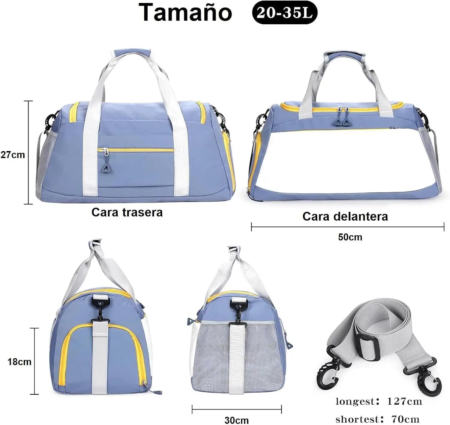 Mala com compartimento para calçado, 35L, leve e impermeável (azul) 4/6