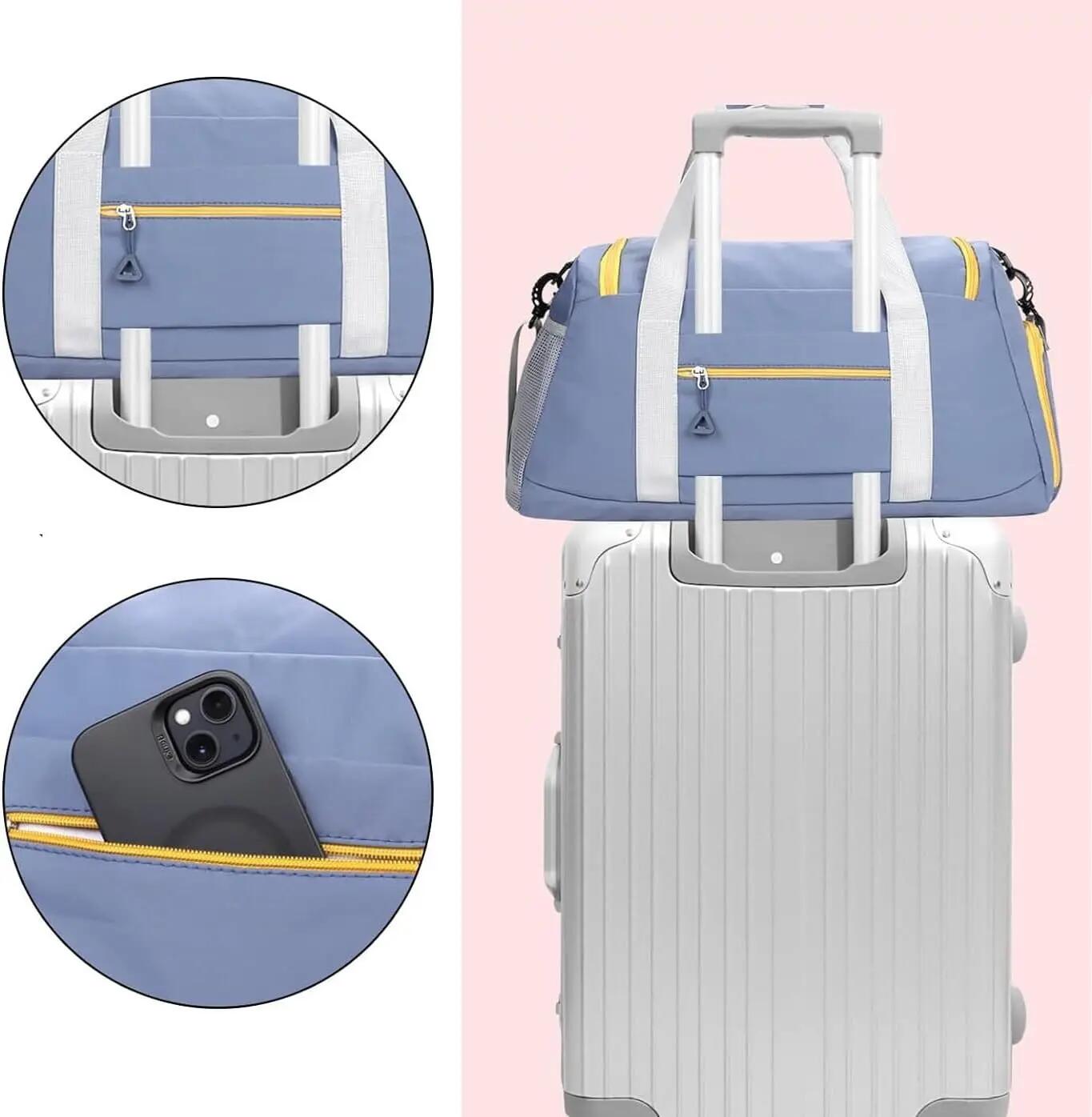 Mala com compartimento para calçado, 35L, leve e impermeável (azul) 3/6