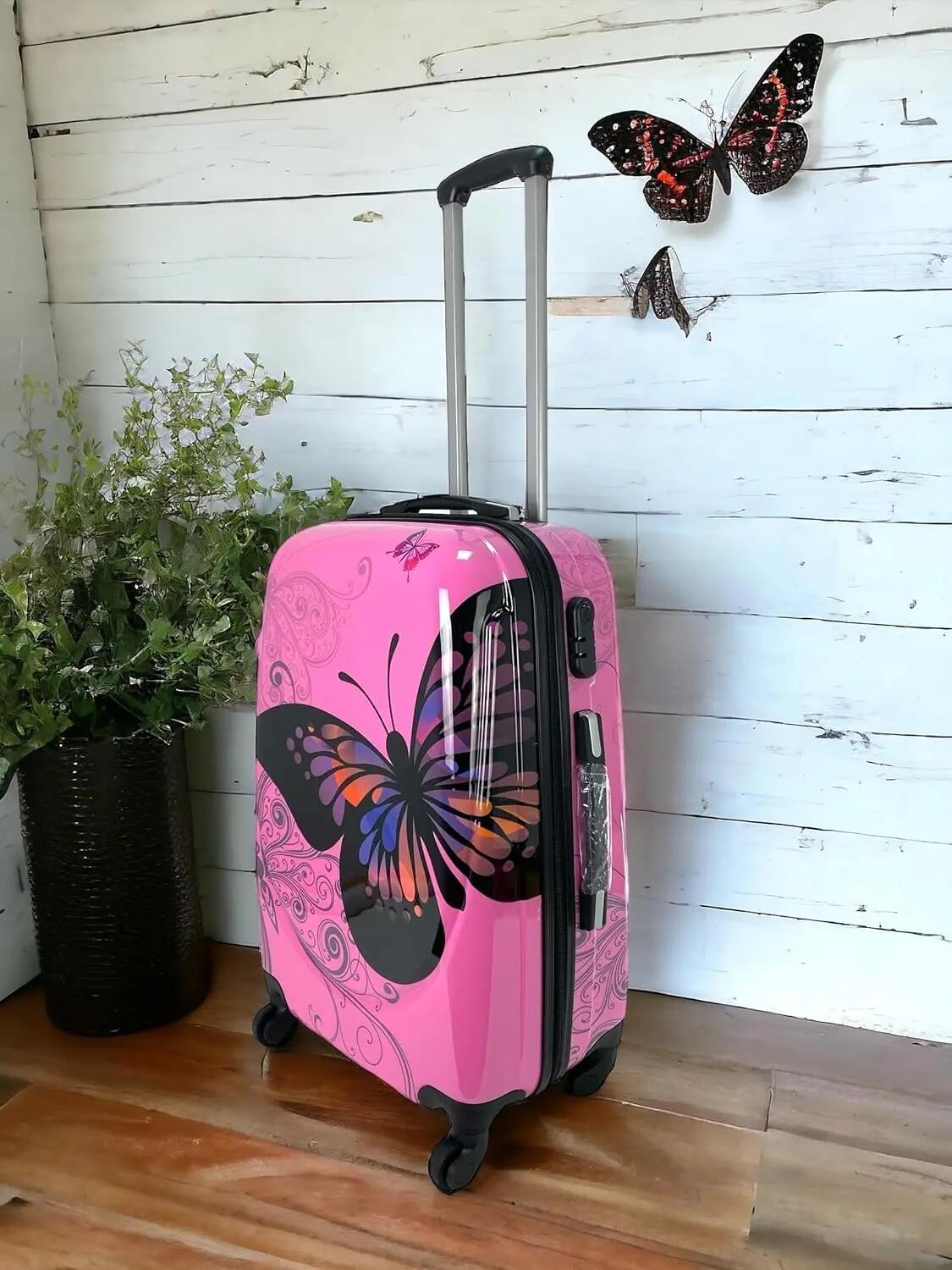 Mala cor-de-rosa de 75 cm com 4 rodas giratórias e fechadura de combinação 7/7