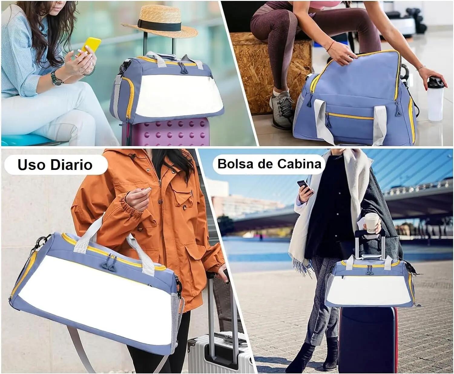 Mala com compartimento para calçado, 35L, leve e impermeável (azul) 2/6