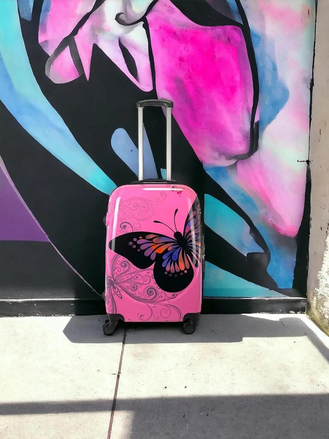 Mala cor-de-rosa de 75 cm com 4 rodas giratórias e fechadura de combinação 6/7