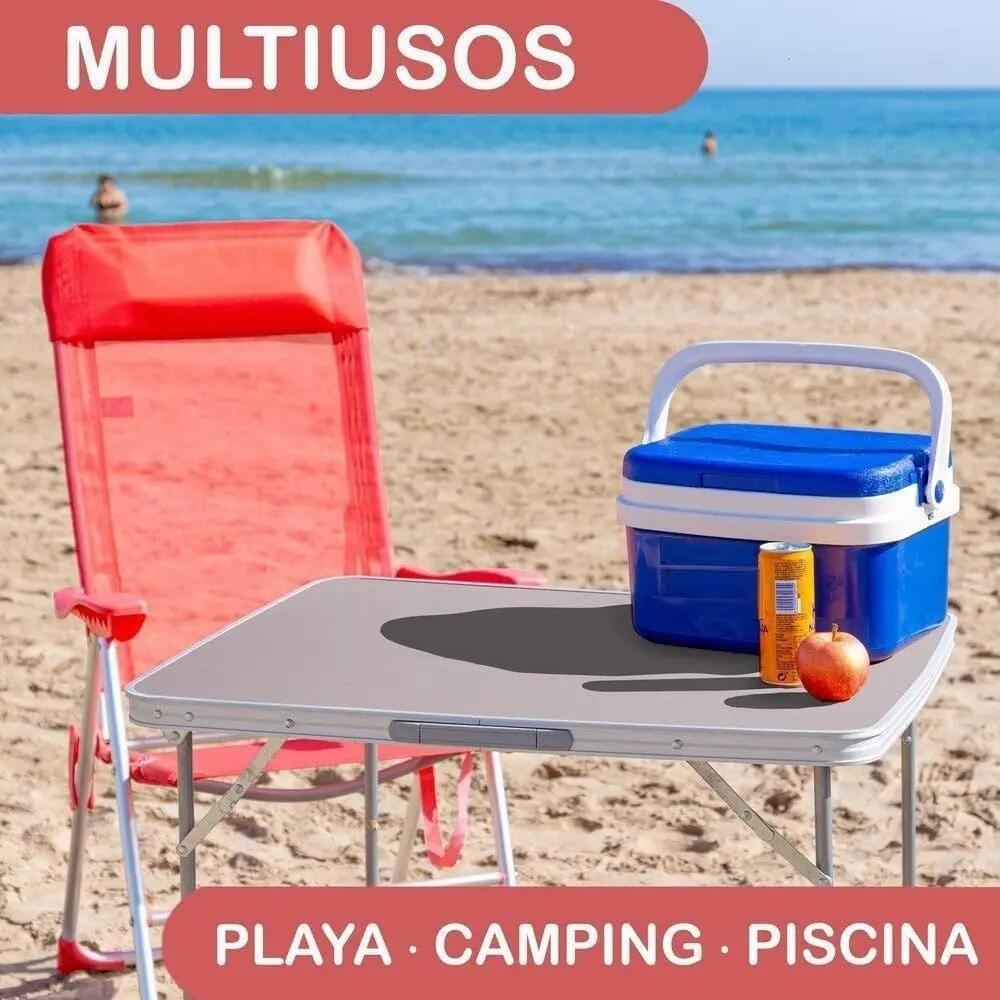Mesa Plegable de Aluminio para Camping Tablero MDF 80x60x70cm (Gris) 4/7