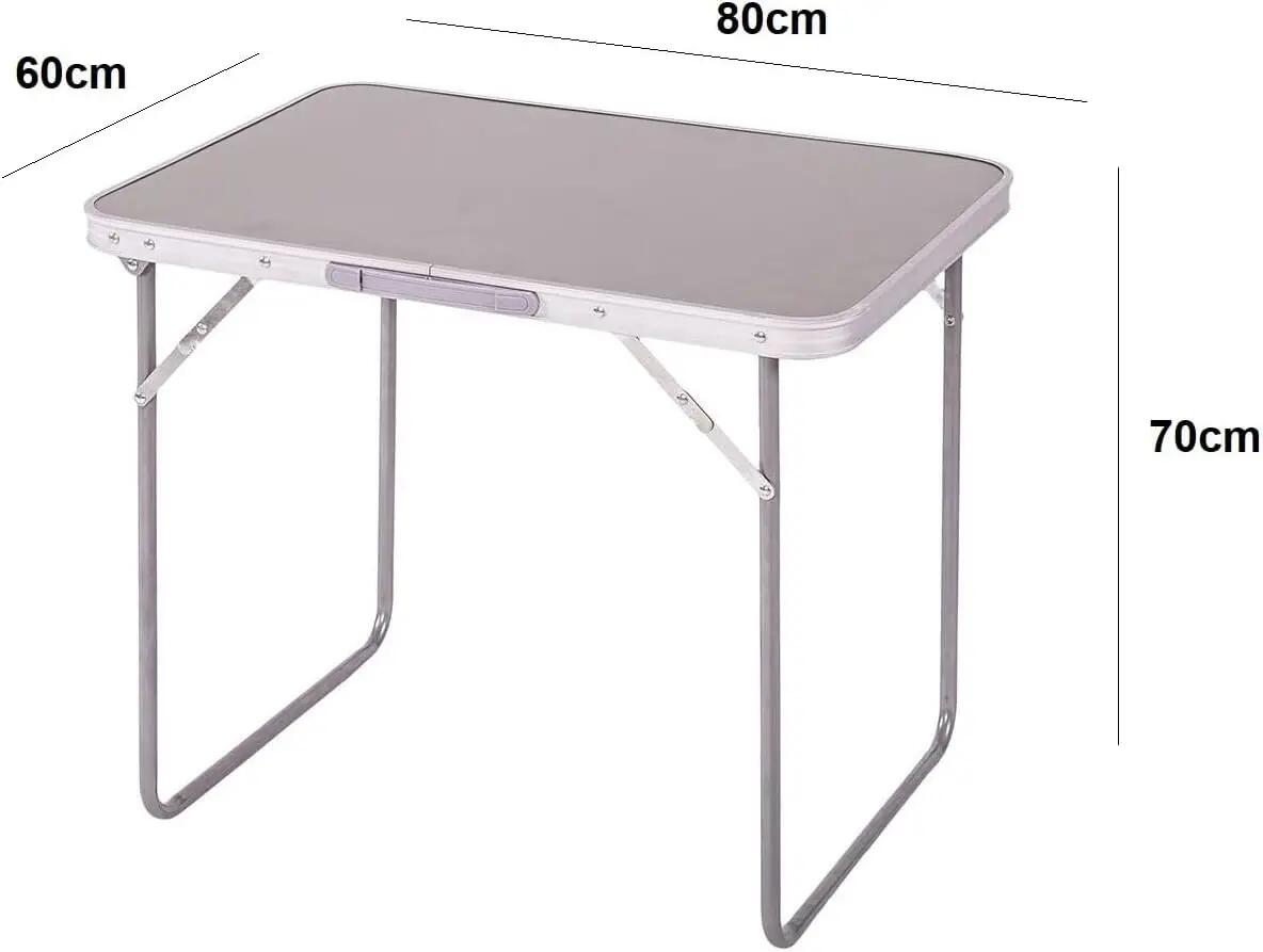 Mesa Plegable de Aluminio para Camping Tablero MDF 80x60x70cm (Gris) 3/7