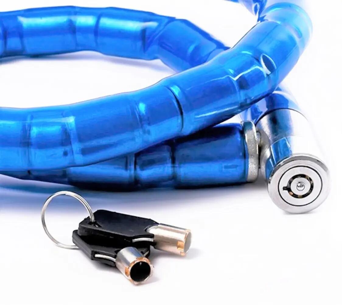 Cadena candado piton azul para motos bicicletas de 1 metro blindada 3/4