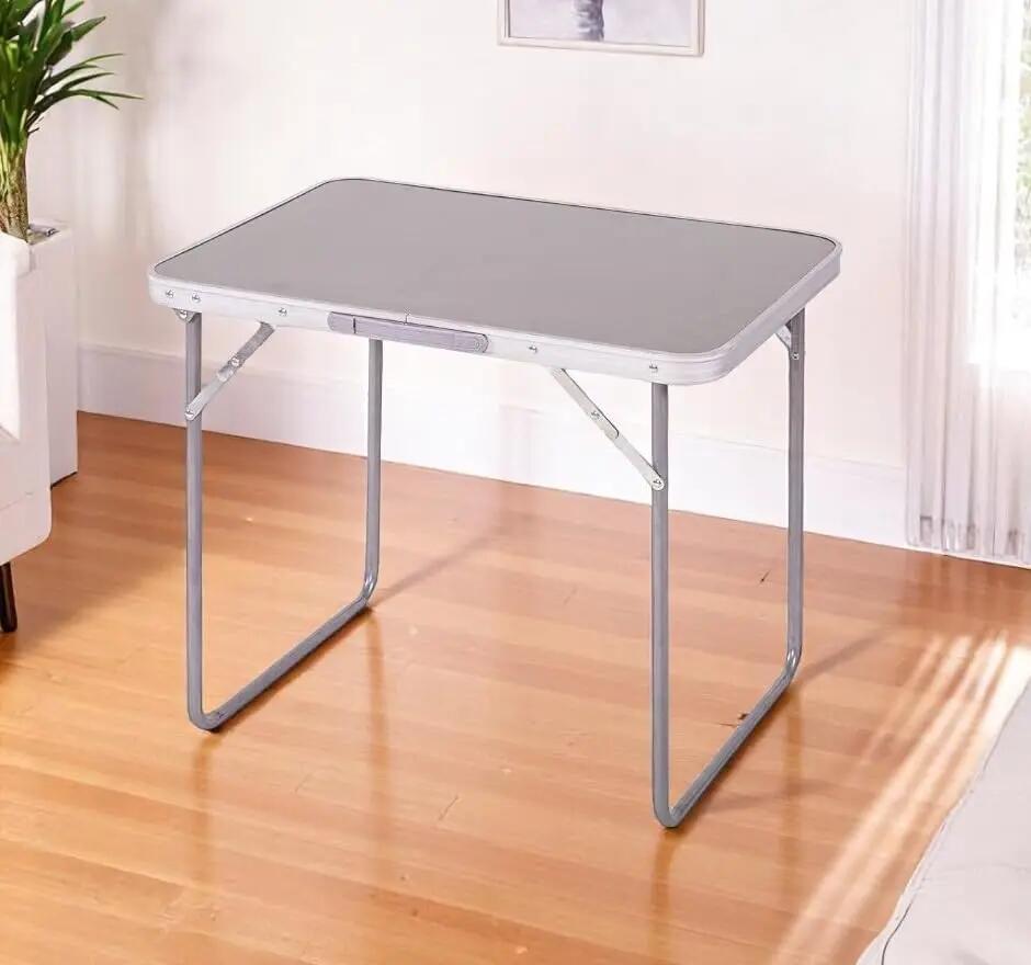 Mesa Plegable de Aluminio para Camping Tablero MDF 80x60x70cm (Gris) 2/7