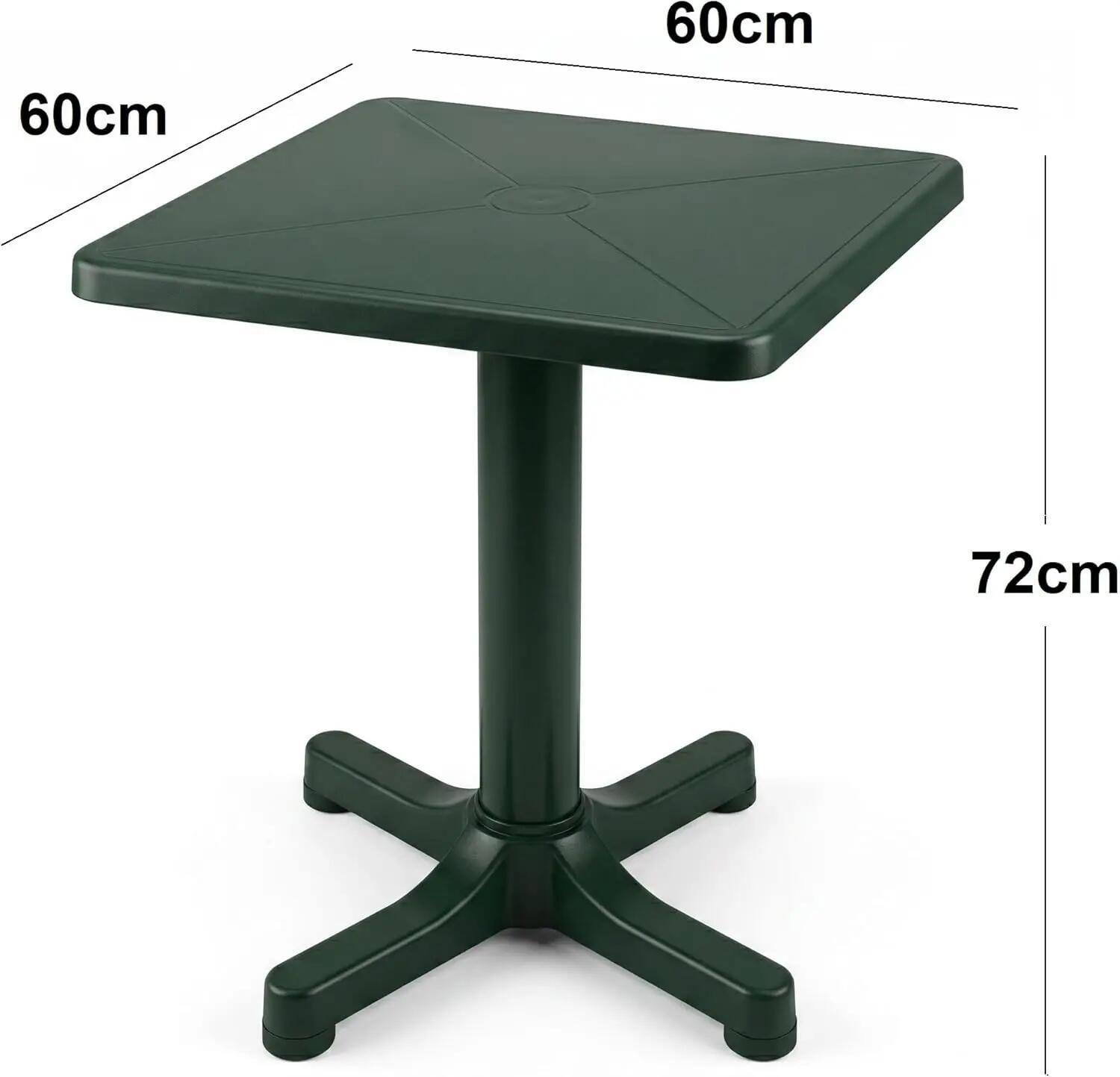Mesa de Jardín Cuadrada de resina Exterior desmotable 60x60x72 cm, Verde 3/6