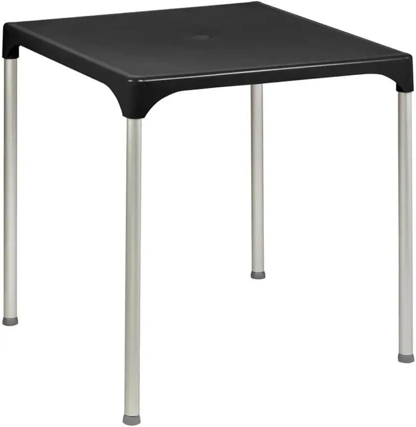 Mesa de Jardín Resina y Aluminio 70x70x72cm Exterior Desmontable Portátil, Negro 4/7