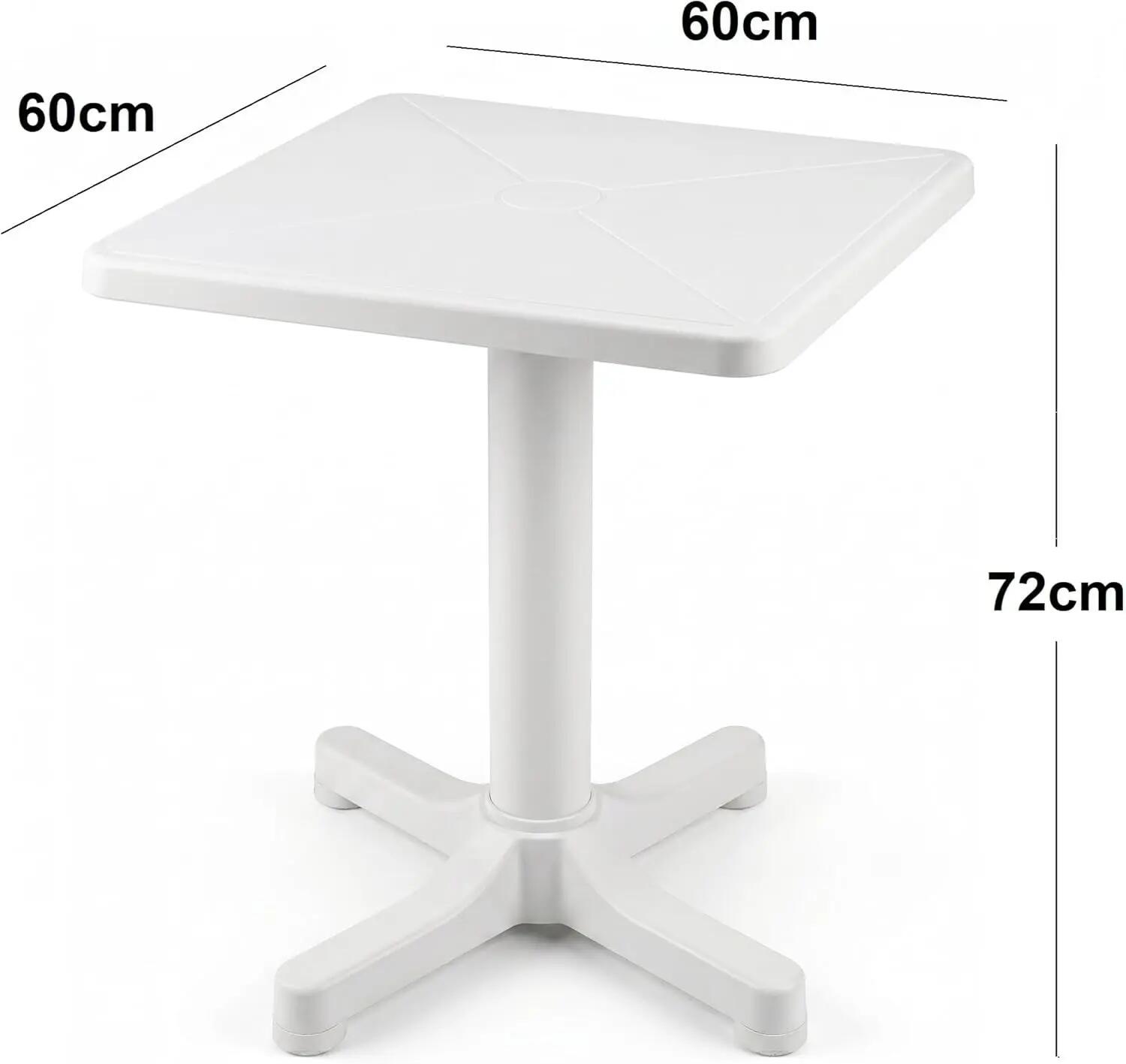 Mesa de Jardín Cuadrada resina Exterior desmotable 60x60x72 cm portátil (Blanco) 3/6