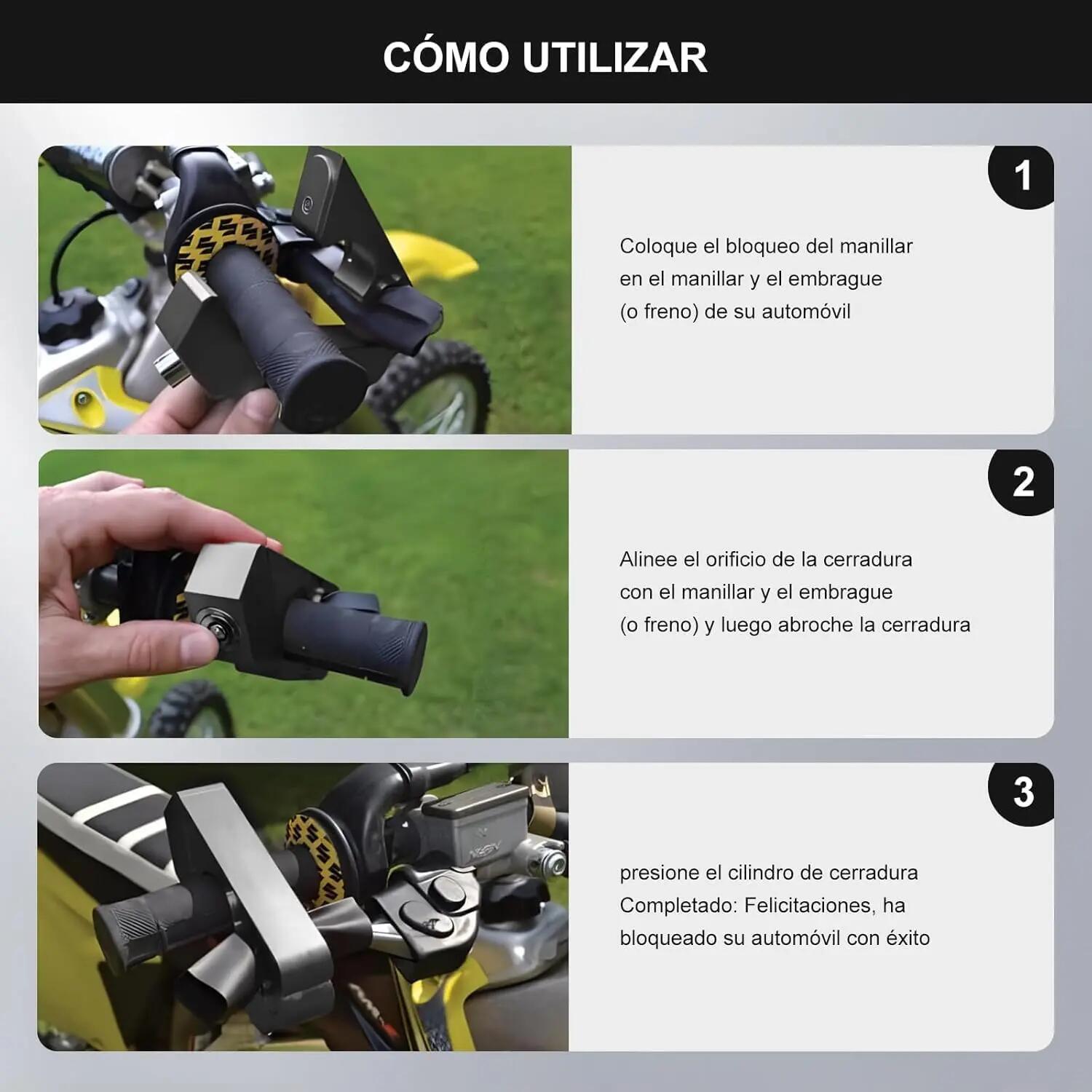 Bloqueio de travão para guiador de motociclo, com chave, universal e reforçada. 6/7