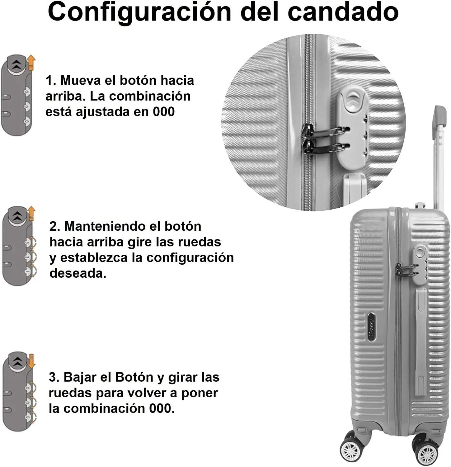 Maleta para Cabina rigida 4 Ruedas 360º giratorias Color Gris 52x32x20cm 5/7