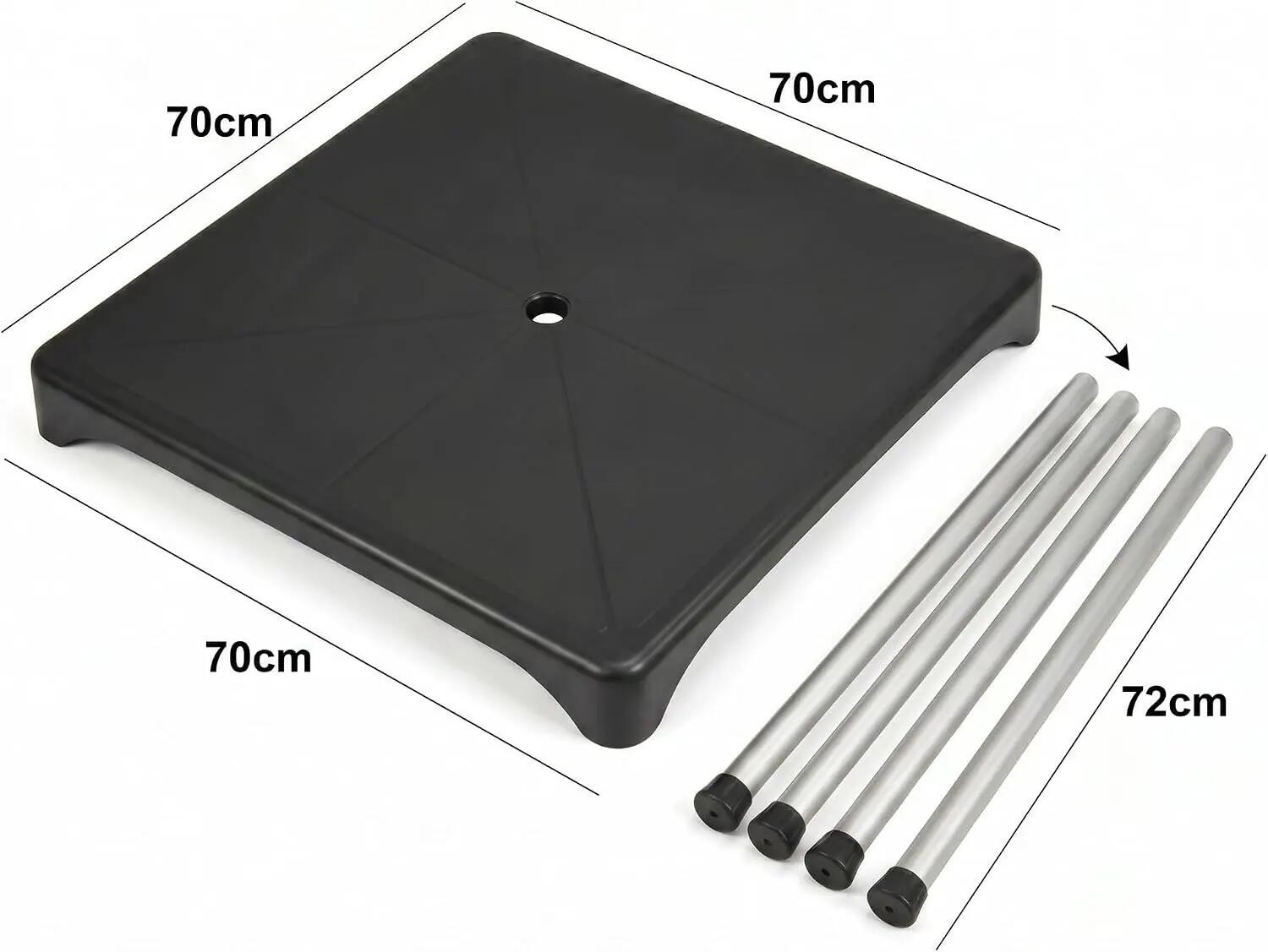 Mesa de Jardín Resina y Aluminio 70x70x72cm Exterior Desmontable Portátil, Negro 3/7